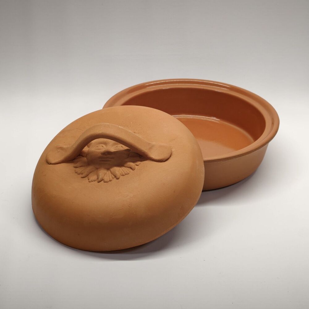Terracotta Sun Face Covered Clay Baker Celestial Whimsigoth Kitchen Decor 8 Inch